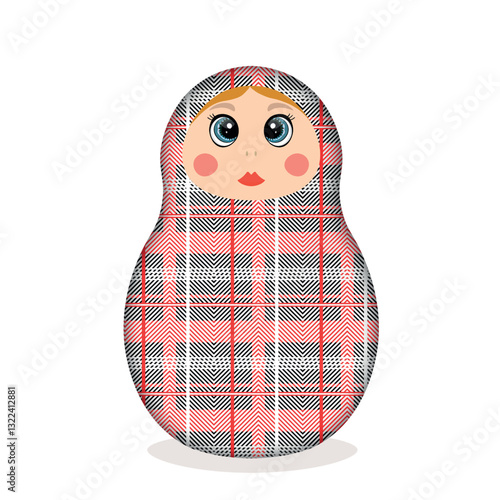 Russian Matryoshka. Traditional Russian folklore dolls with big eyes and lips. Babushka doll with hohloma, traditional painted floral pattern. Hand drawn vector illustration.