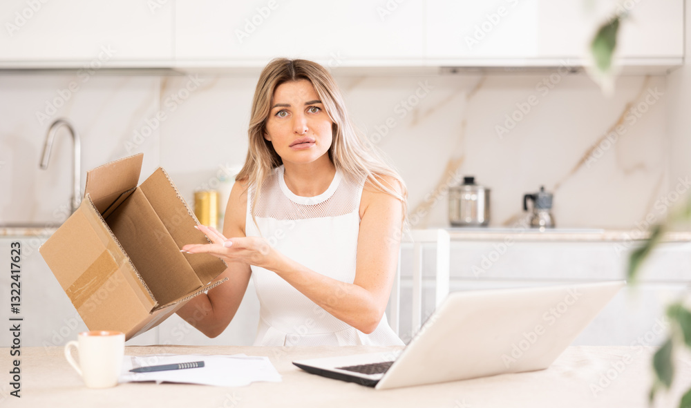 After receiving delivery, she proceeded to open package, carefully reviewing its contents. After receiving delivery, she proceeded to open package, carefully reviewing its contents.