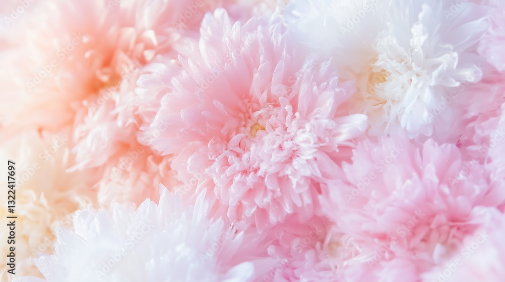 Fototapeta premium mesmerizing close-up of a dense floral arrangement featuring delicate pink and white chrysanthemums and ranunculus flowers