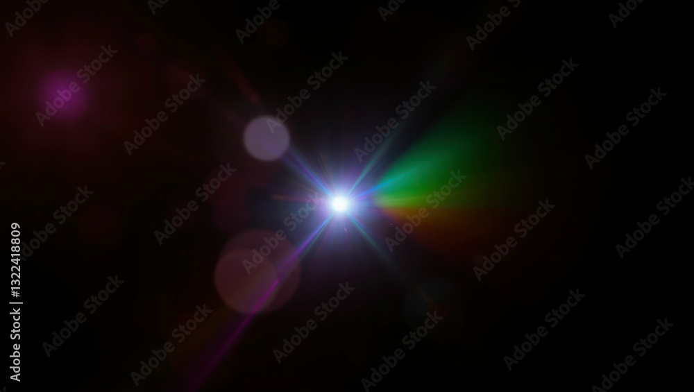 Obraz premium Blurred rainbow refraction overlay effect. Light lens prism effect on black background. Holographic reflection, crystal flare leak shadow overlay. Colorful rainbow disco ball light