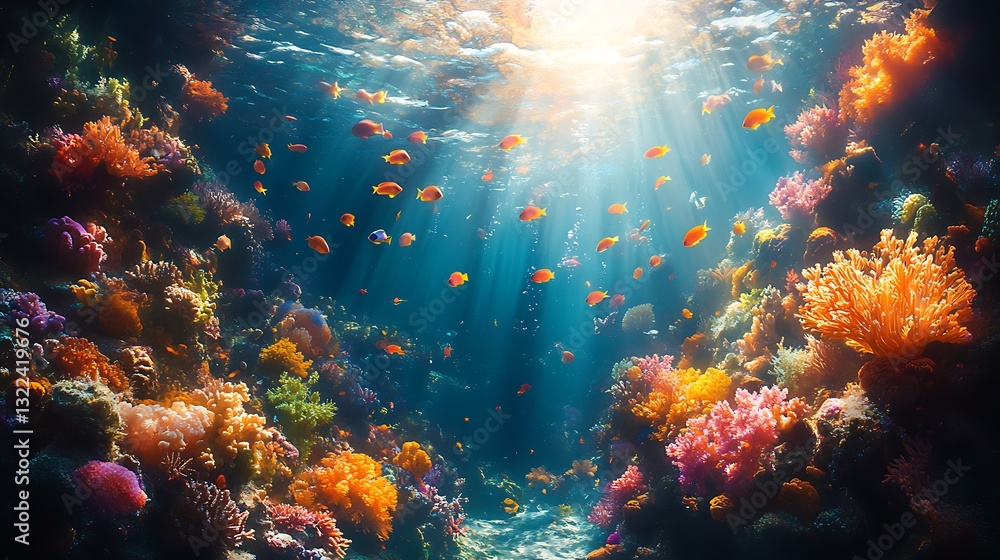 Fototapeta premium Beautiful ocean reef illuminated by sunlight high resolution hd photo