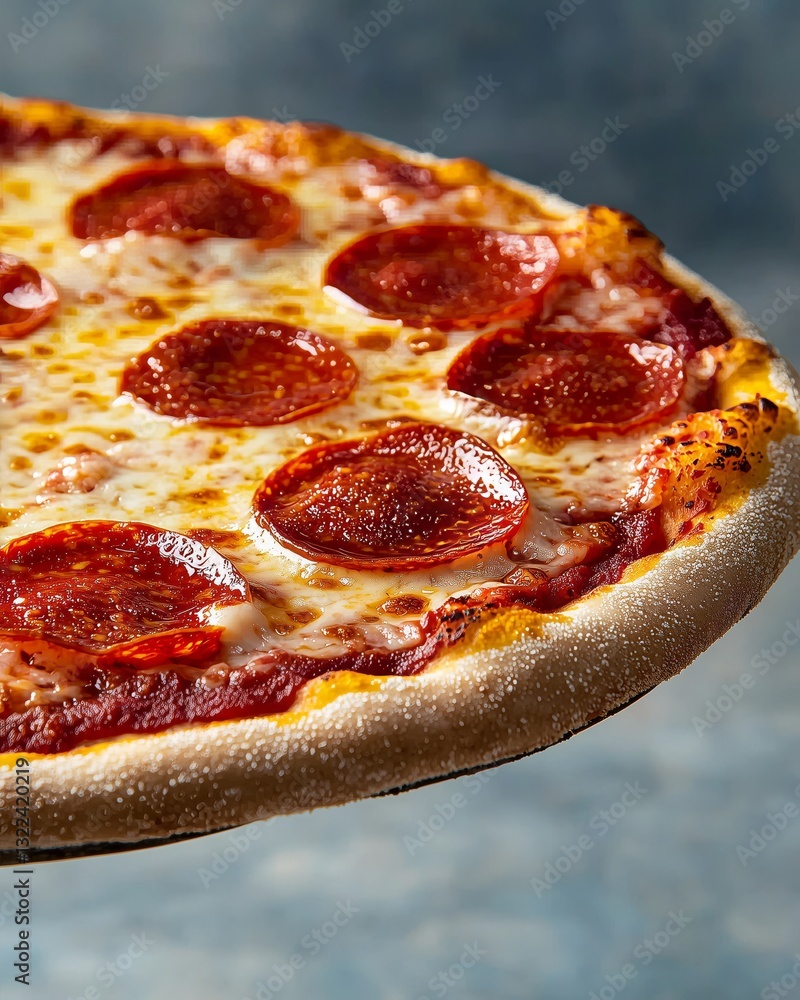 Pepperoni Pizza Delight: A mouthwatering, freshly baked pepperoni pizza showcases its crispy crust, melted cheese, and savory pepperoni, a true culinary delight.