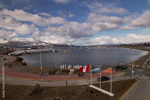 Wallpaper Mural Ushuaia End of the World bay and sign with boats in the background Torontodigital.ca