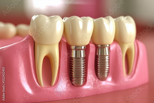 Dental implants: a close-up view of a dental model showcasing the precision and artistry of restorative dentistry.
