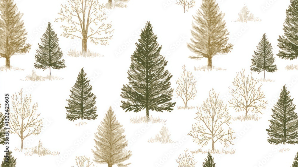 Fototapeta premium Artistic Illustration Of Trees And Vegetation On White Background