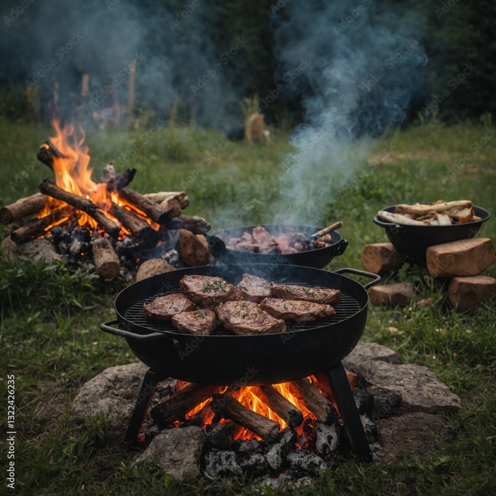 The joy of cooking meat in nature brings smiles and satisfaction all around The joy of cooking meat in nature brings smiles and satisfaction all around