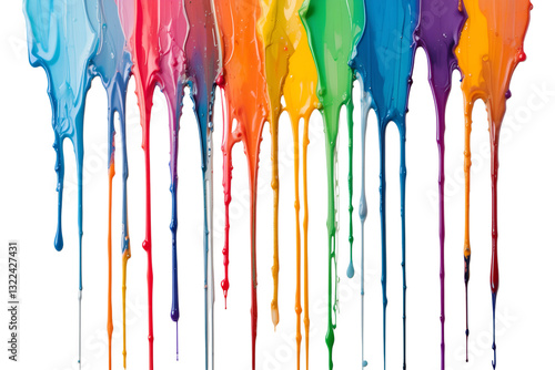 Vibrant paint dripping action studio abstract art colorful palette close-up creativity, isolated on white or transparent background