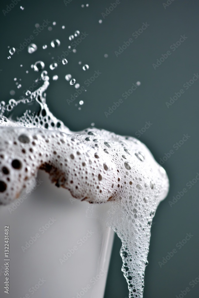 Naklejka premium Close-up of overflowing soap bubbles against a dark background