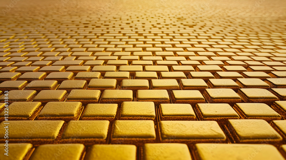 Fototapeta premium Golden Brick Road Golden Yellow Shiny Bricks Pathway Leading Towards Horizon Abstract Success Opportunity Journey