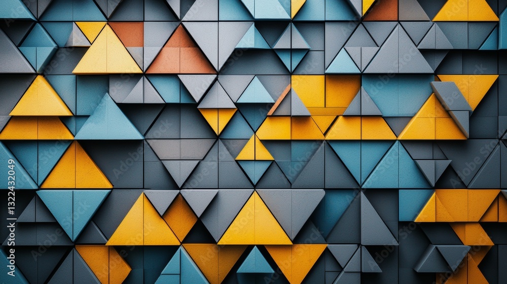 Colorful geometric triangles create a striking wall design in a modern space with bold patterns and vibrant hues Colorful geometric triangles create a striking wall design in a modern space with bold patterns and vibrant hues