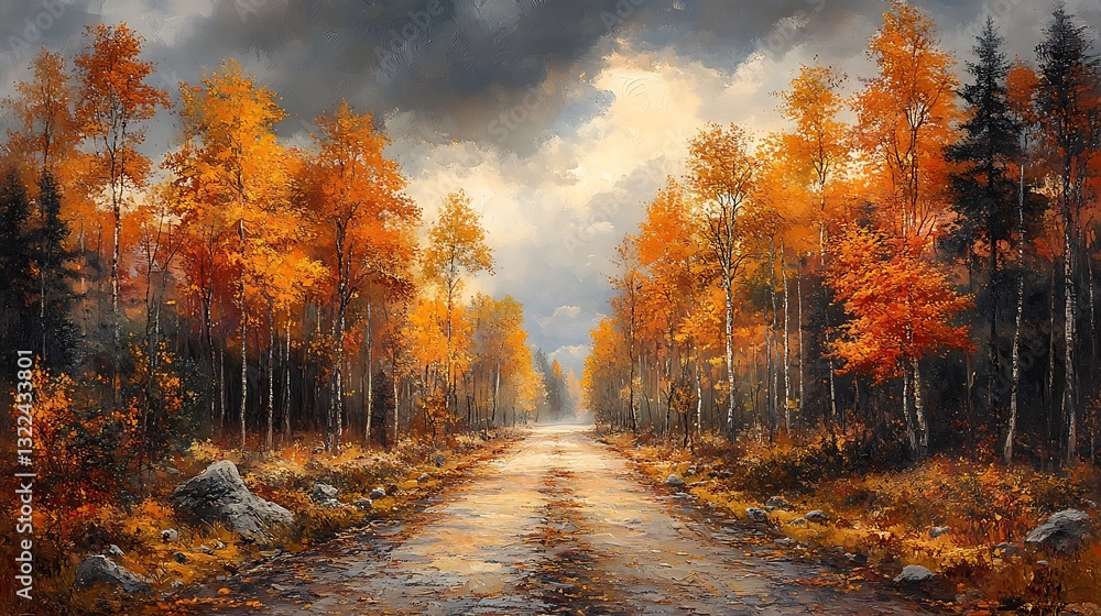 Obraz premium Fiery Foliage Lane Sunset Glow high resolution hd wallpaper