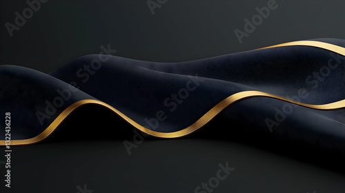 Luxurious Dark Wavy Fabric With Gold Trim On A Black Background Elegant Abstract Design