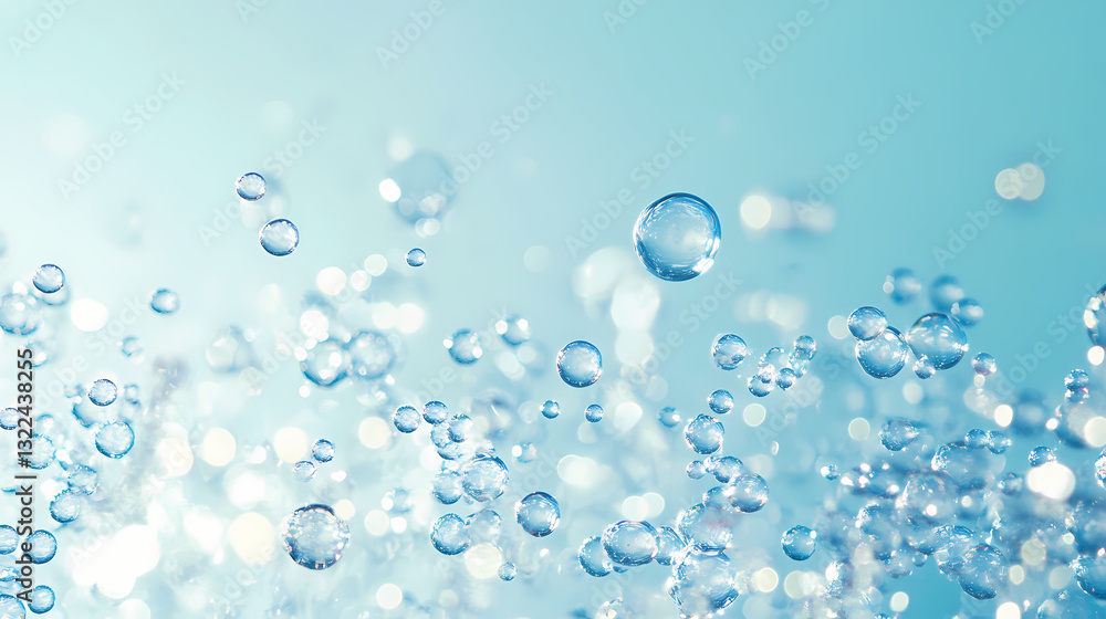 Sparkling water bubbles rise on a clear light blue background. Oceanic Glimmer. Illustration Sparkling water bubbles rise on a clear light blue background. Oceanic Glimmer. Illustration