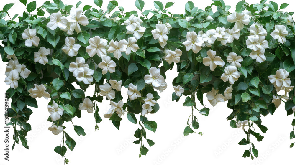 Floral Cascade: An elegant cascade of pristine white flowers with vibrant green leaves, creating a sense of natural beauty and delicate grace. Floral Cascade: An elegant cascade of pristine white flowers with vibrant green leaves, creating a sense of natural beauty and delicate grace.