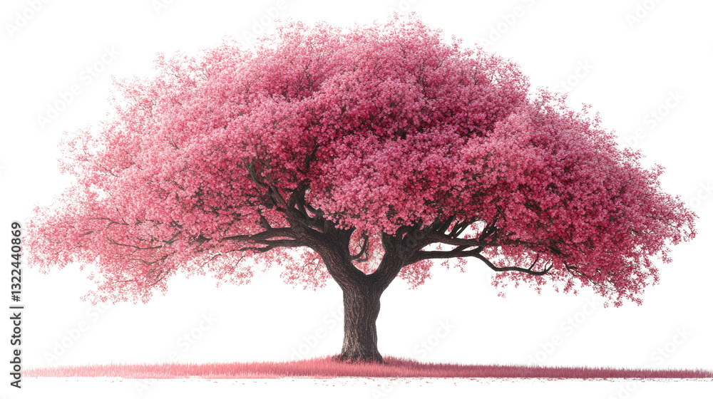 Obraz premium Blossom of Life: Majestic cherry blossom tree in full bloom, presenting vibrant pink petals, radiating a sense of renewal and serenity.