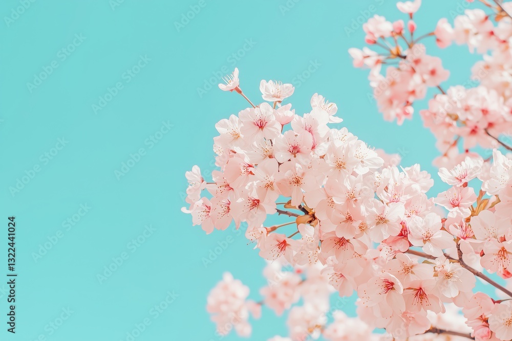 Soft Pink Cherry Blossoms Against a Clear Blue Sky Soft Pink Cherry Blossoms Against a Clear Blue Sky