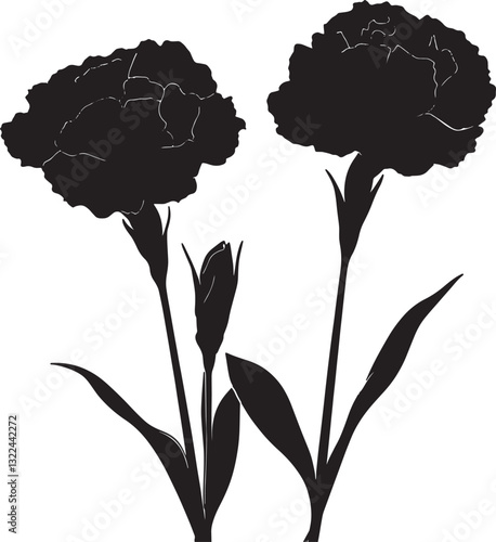 Elegant Carnation Flower Silhouette on White Background. This artwork is digitally enhanced using AI and manually edited for quality.