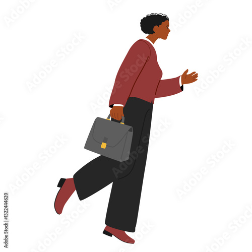Professional babysitter character walking on duty to provide childcare service isolated on white