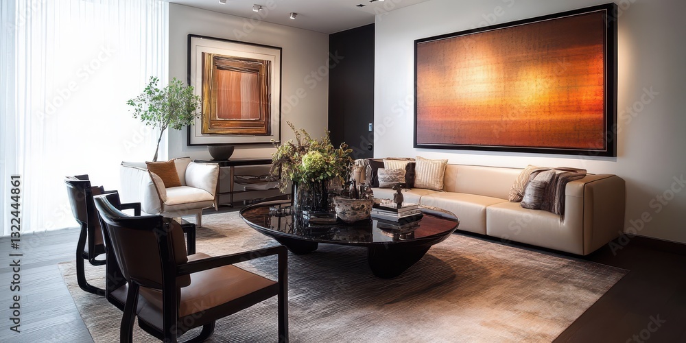 Fototapeta premium A modern decorated living room with art and furniture