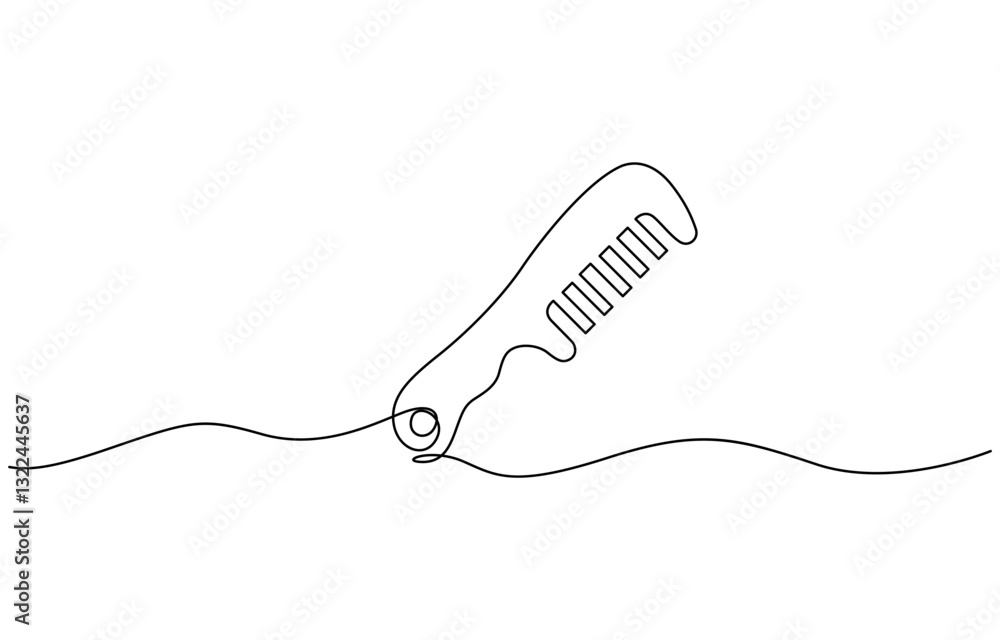 Obraz premium Continuous drawing of comb in simple linear style for symbol, One line drawing of comb.one line drawing of hair comb.single line vector illustration.
