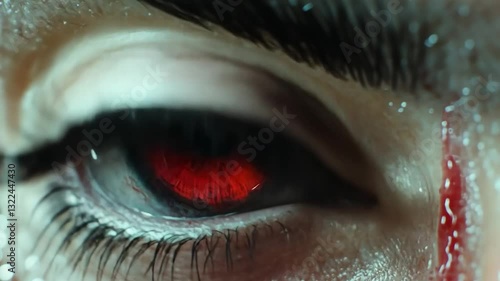 Crimson Gaze: A Close-Up of a Glowing Red Eye