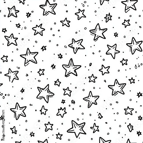 Wallpaper Mural A hand-drawn doodle style illustration forms a seamless pattern with a line of glittering stars that shine and sparkle, set against a glowing starry background Torontodigital.ca