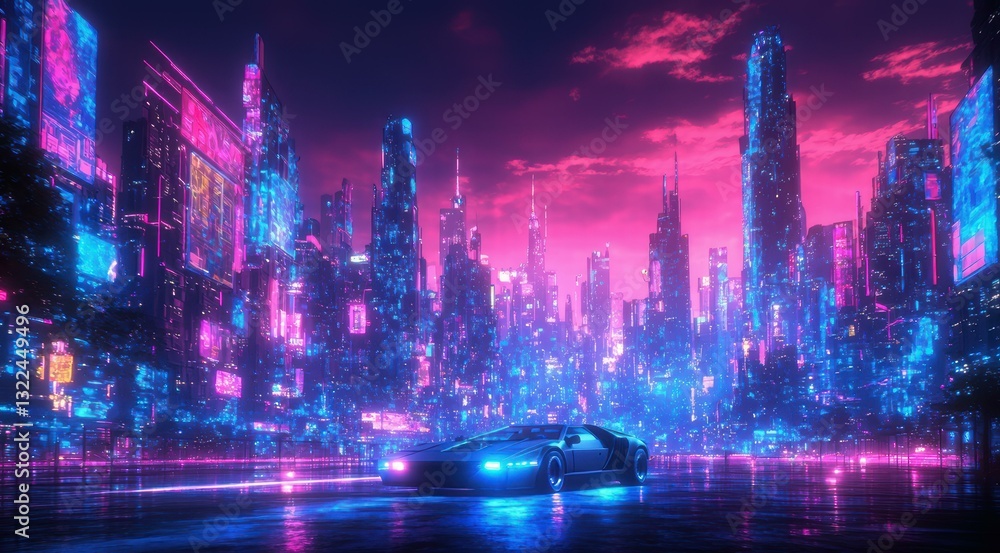 A futuristic city illuminated by vibrant neon lights. A futuristic city illuminated by vibrant neon lights.