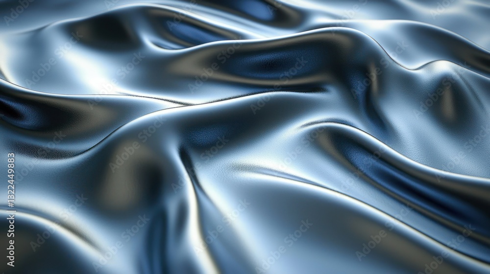 Obraz premium Wavy, reflective metal surface, showing soft curves and a blueish tint