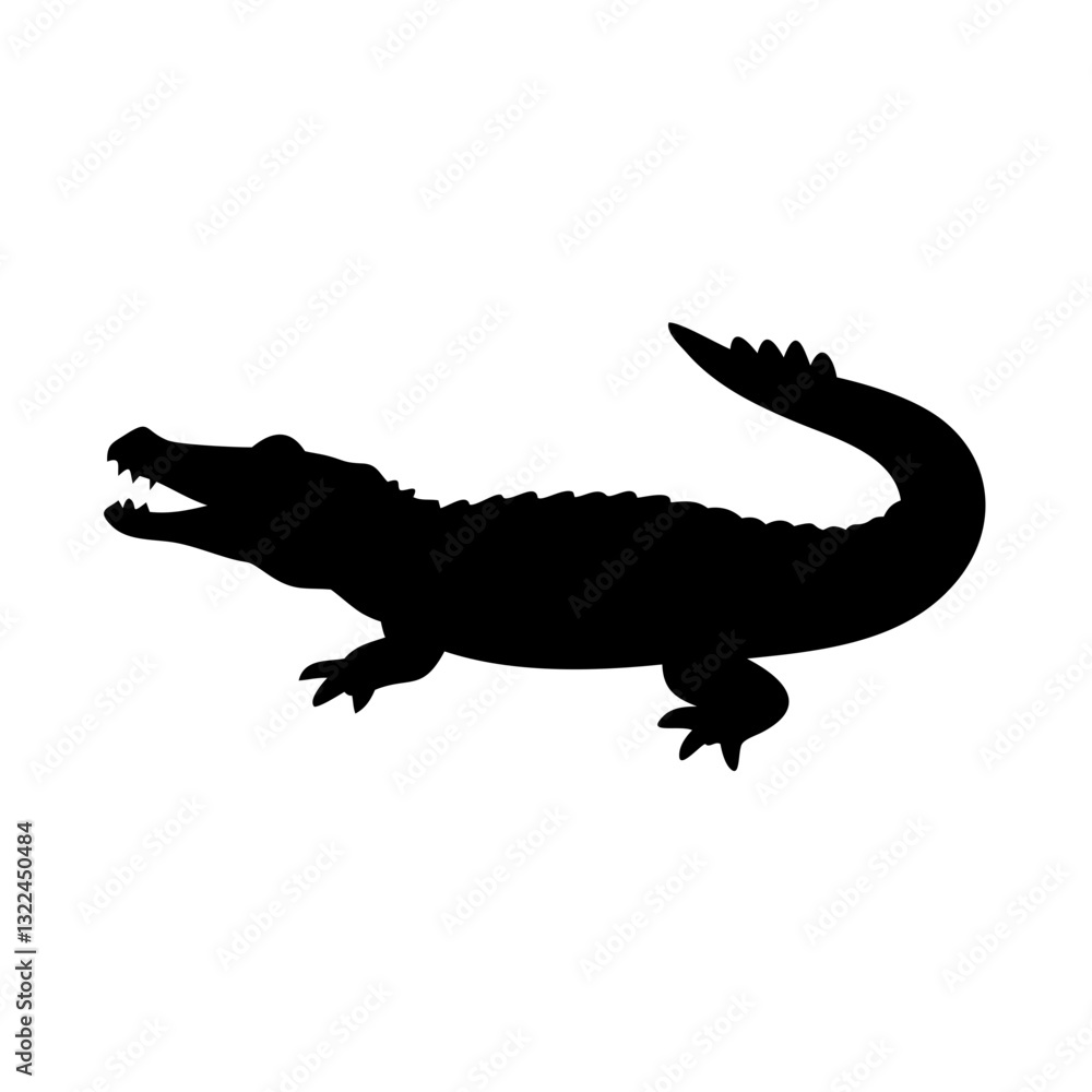 Fototapeta premium a silhouette of an alligator with its mouth open, isolated on a solid background
