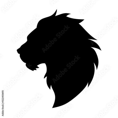 the silhouette of a roaring lion's head against a solid background, showcasing its powerful mane and expressive features, vector illustration