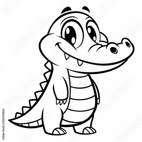 a friendly, cartoon alligator smiling happily. The alligator has a cute design and large eyes, vector illustration