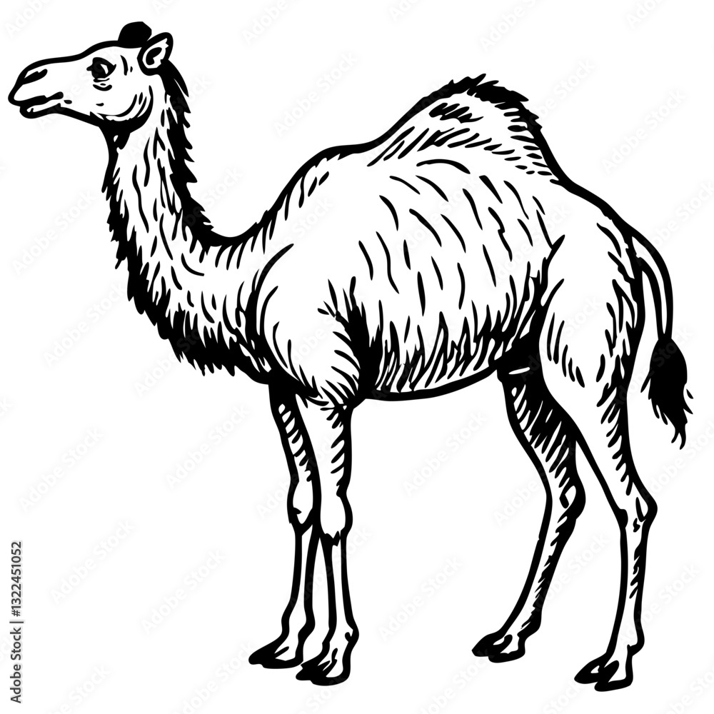 Fototapeta premium a side view of a single camel in an line art vector illustration