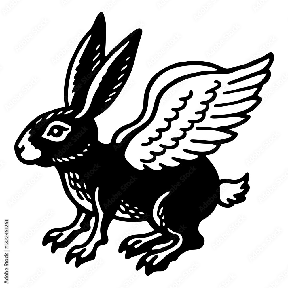 a creative vector illustration of a black and white winged rabbit, The illustration style is very creative and unique a creative vector illustration of a black and white winged rabbit, The illustration style is very creative and unique