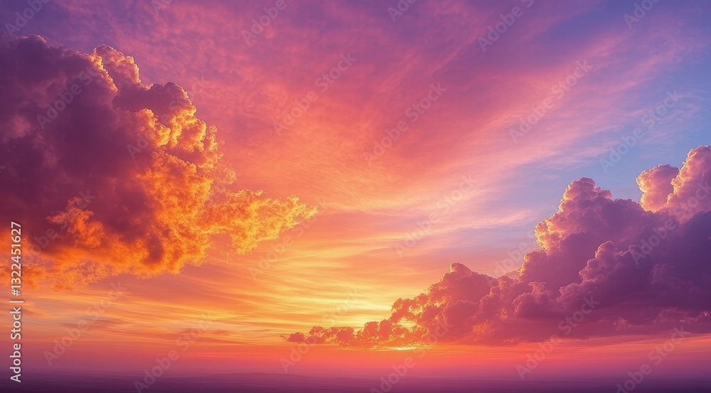 Fototapeta premium A vibrant sunset with colorful clouds and a serene atmosphere.