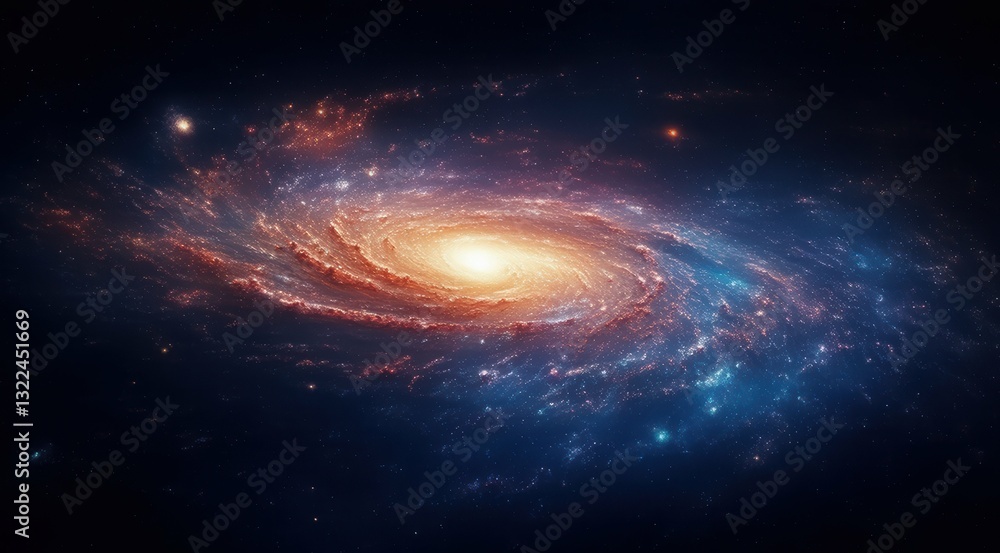 Obraz premium A vibrant spiral galaxy in deep space.