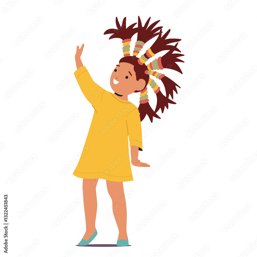 Cute pretty schoolgirl cartoon character with funny palm hairstyle on head isolated on white Cute pretty schoolgirl cartoon character with funny palm hairstyle on head isolated on white