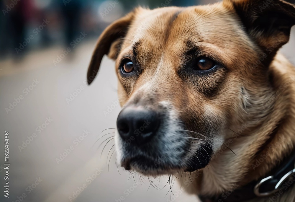 A curious dog strolls through a vibrant town filled with pedestrians. The warm sunlight bathes the scene, casting soft shadows on the pavement AI A curious dog strolls through a vibrant town filled with pedestrians. The warm sunlight bathes the scene, casting soft shadows on the pavement AI