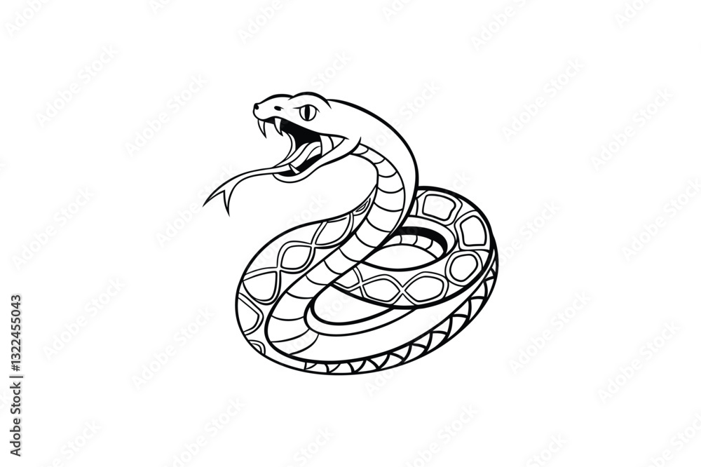 Fototapeta premium coiled snake with a single tongue flick line art vector illustration