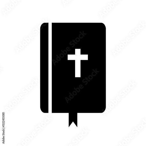 Individual icon of a closed Bible with the Christian cross on the cover - Black vector silhouette of the Bible isolated on a transparent background
