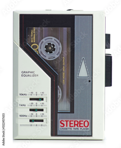 vintage cassette tape player on white background isolation