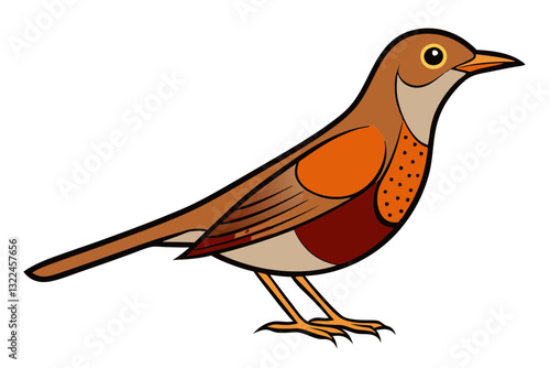 Stunning Thrush Vector Art. Beautiful Bird Illustration