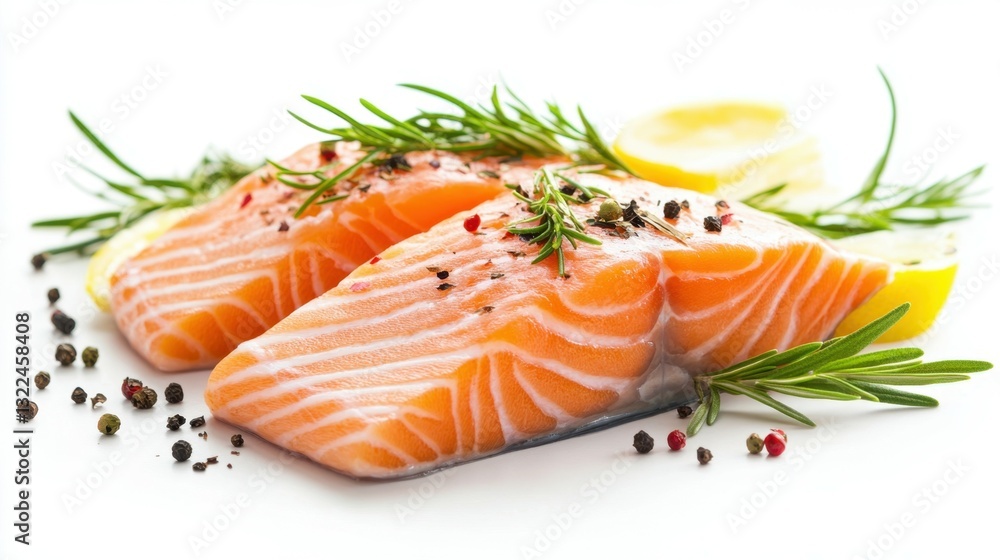 Isolated on white background, two fresh raw salmon steaks in full depth of field Isolated on white background, two fresh raw salmon steaks in full depth of field