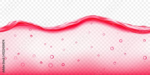 Translucent red water wave with air bubbles floating inside, isolated on transparent background. Transparency only in vector file