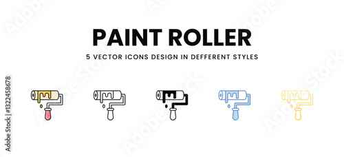 Paint Roller vector icons set stock illustration.