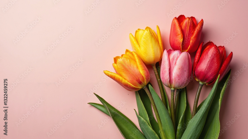 Vibrant Tulip Arrangement with Ample Copy Space for Spring Marketing and Easter Promotions Vibrant Tulip Arrangement with Ample Copy Space for Spring Marketing and Easter Promotions