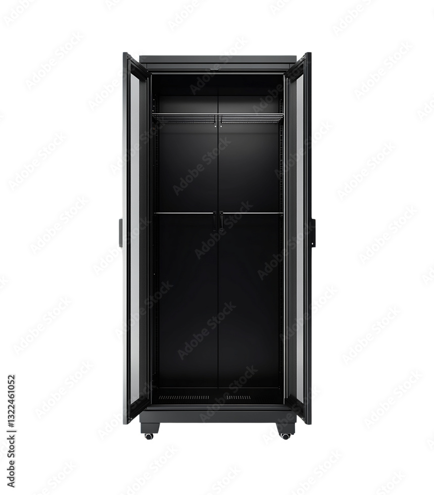 Empty Black Server Rack Cabinet With Open Doors On Transparent Background, PNG Empty Black Server Rack Cabinet With Open Doors On Transparent Background, PNG