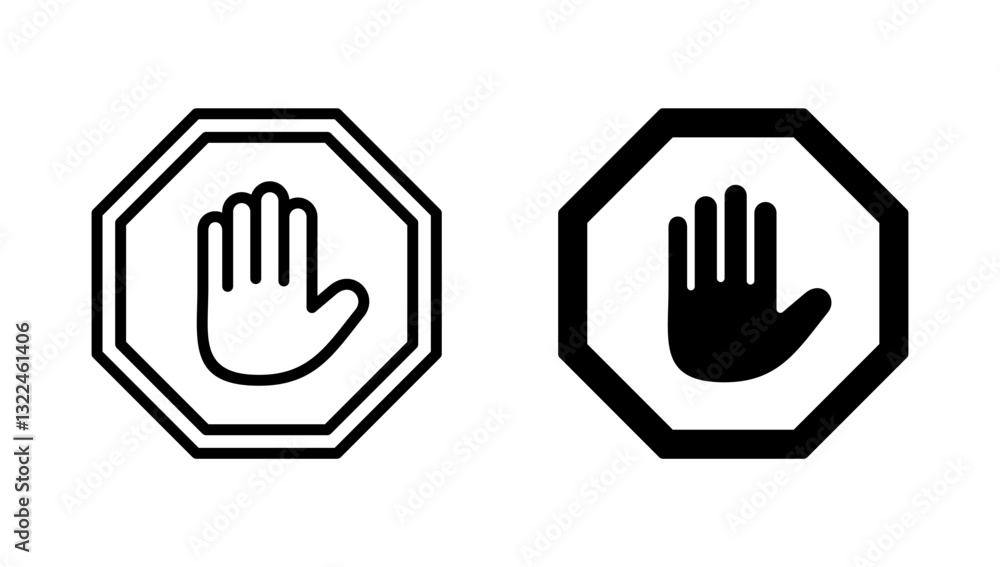 Obraz premium Stop icon vector. stop road sign. hand stop sign and symbol. Do not enter stop red sign with hand