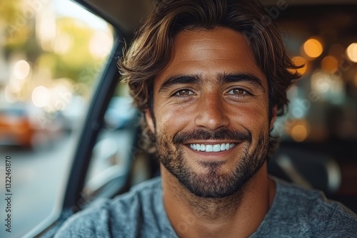 Wallpaper Mural A suit-clad young businessman with a smile on his face in the back seat Torontodigital.ca