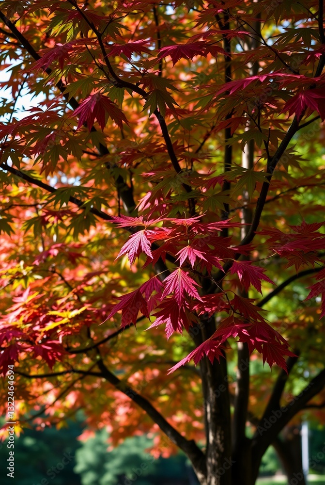 Vibrant Autumn Foliage of Japanese Maple with Red and Orange Leaves Vibrant Autumn Foliage of Japanese Maple with Red and Orange Leaves