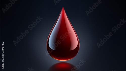 High Quality Blood Drop Isolated on Dark Background, Shiny Droplet, Different From Similar Vector, Vector Illustration